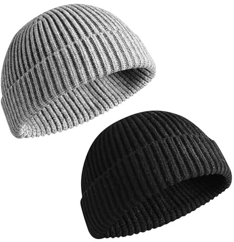 UieaMsio 2 Stück Winter-Strickmützen,Herren Winter Warme Unisex Wintermütze, Strickmütze Dehnbare Weiche Wollmütze für Männer und Frauen
