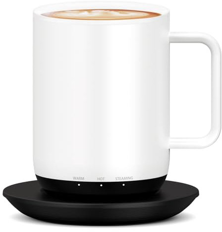 vsitoo Temperature Control Heated Coffee Mug,S3PLUS Smart Heated Mug,Suitable for Manual and APP Controlled Coffee Warmer Mug,Heating Mug is Rechargeable or Battery Powered,LED Light (14 oz White)