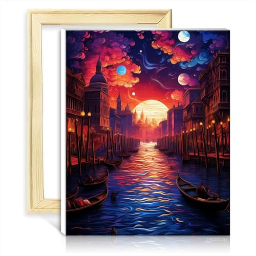 TANGFEIY Paintting Venedig Italien Malset für Erwachsene, Heimdekoration, Acryl-/Ölgemälde, Malset mit Pinseln, Heimdekoration, Gemälde, Geschenk, ohne Rahmen (40 x 50 cm)