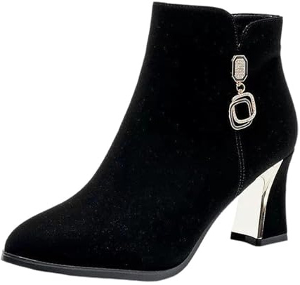 Generico Stivali da Donna con Tacco, Stivali da Donna Invernali Casual Bassi, Stivaletti Comoda Stivaletto Antivento Morbidi Stivali Texani Donna Classici Neri Stivali Donna