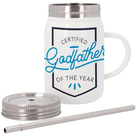 Mug Isotherme en Inox avec Couvercle et Paille - Certified Godfather of the Year Birth Family - 500 ml - Tasse Thermo