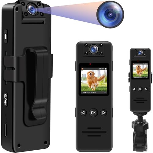 TANGMI Bodycam, 180° Drehbares Objektiv 1080P HD Video & Audio Kleine Kamera, 120° Weitwinkel & Automatische Nachtsicht & Bewegungserkennung Körperkamera mit Einer 1/4“ Mutterhalterung für Fahrräder