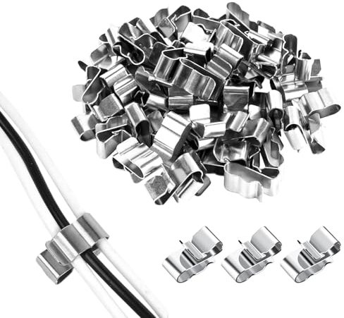Packung mit 50 Edelstahl-Kabelklammern, Solarpanel-Gehäuseklammern, Anhängerrahmen-Drahtklammern Doppeldraht-Anhänger-Anhängerrahmen-Klammern für Laptop-Kabel-Büro