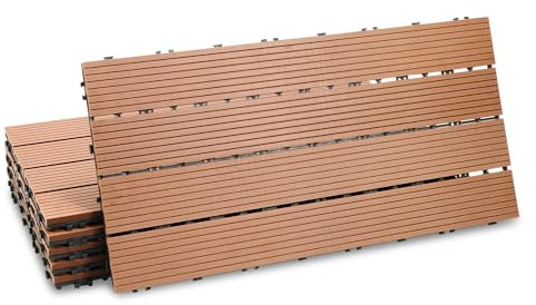ISOISL 18er Set WPC Terrassenfliesen, 30x60cm Balkonfliesen Klickfliesen, WPC Fliesen für 3m², Bodenbelag mit Drainage, Terrassendielen Wasserfest Korrosionsbeständig, für Balkon Terrasse, Braun