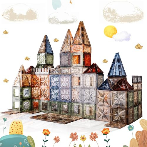 JOOZLEWELT Natur-Magnetbausteine | 100 Teile | Magnetische Bausteine für Kinder ab 3 Jahren | Sensorik Magnetspielzeug | Lernspiel & EIN Geschenk aus Natur | Magnetische Fliesen mit natürlichem Glanz