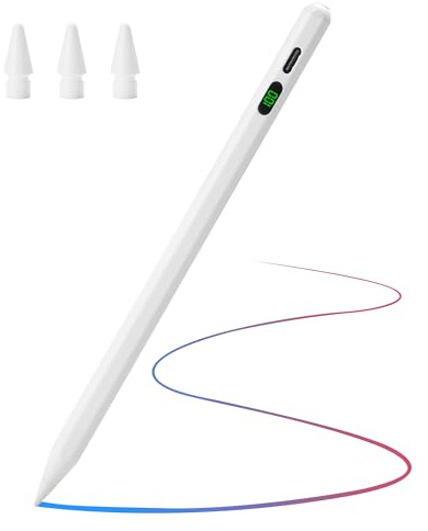 Stylet Apple pour iPad A16 2018-2026 Sensibilité Inclinaison Blanc | Rejet de paume pour iPad 11/10/9/8/7/6ème génération Pro 11/33 cm/12,9 M4, Air M3/M2/5/4/3 Mini A17 7/6/5 Gen Charge rapide