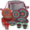 Melamin Geschirr Set Toskana Deep für 4 Personen - 17 Teile mit Tasche - Rot-Grün - Mandala-Optik Spülmaschinengeeignet Essgeschirr Zubehör Campinggeschirr Wohnwagen Camping Festival Picknick Party
