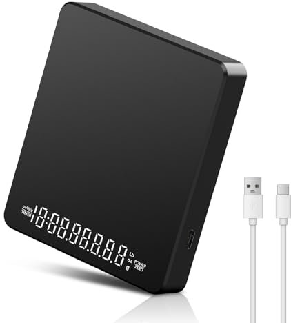 Kaffeewaage mit Timer - Digitale Espresso Waage 0,1g Präzision & Tara Küchenwaage bis 3kg mit g/oz/ml - LCD Display für French Press, Filterkaffee und Handbrühung