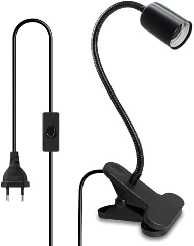 WPQIUZS E27 Lampenfassung mit Clip und 240CM Kabel, 360°Verstellbarer 40CM Schwanenhals, Klemmleuchte mit Schalter, Klemmlampe mit Stecker, Tischlampe, Lampe Bett, Fassung für Lesen Pflanzenwachse