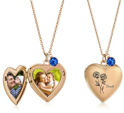 kaululu Personalisierte Foto Medaillon Halskette für Frauen Kette Damen mit Geburt Blume Namen Geburtsstein Anhänger Halskette für Mama Oma Schmuck Geschenke (#Roségold)