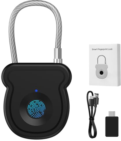 Larimuer Lucchetto intelligente con impronte digitali per bagagli, capacità di 20 utenti, chiave USB e codice di emergenza, serratura biometrica senza chiave, per armadietti da palestra, valigie