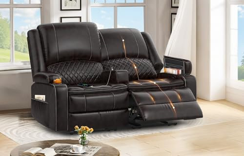 BareTay 2 Seat Recliner Sofa, Reclining Loveseat with USB Charge Ports, 3 Cup Holders, 2 Side storage Pockets Recliner Love Seat Couches for Living Room, RV