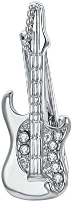 RunootPR Pince à cravate courte en forme de guitare - En argent - Personnalisée - Pour homme - Pour mariage, affaires, fêtes - Avec boîte cadeau, 1.3, Cuivre, Zircon cubique