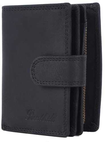 Benthill Geldbeutel Echt-Leder RFID Schutz | Damen Portemonnaie | Frauen Geldbörse | Vintage Leder Damenbörse inkl. Geschenkbox, Farbe:Black (H)