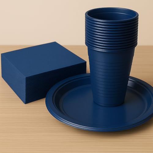 Generico Set Completo per Feste da 150 Pezzi in Blu – 50 Piatti, 50 Bicchieri e 50 Tovaglioli Coordinati per 50 Persone – Ideale per Battesimi, Compleanni, Baby Shower, Eventi e Cerimonie Eleganti