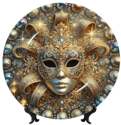 Vortithora Maschera di Carnevale Piatto Decorativo 25,4 cm con supporto, elegante piatto da parete per la decorazione della casa