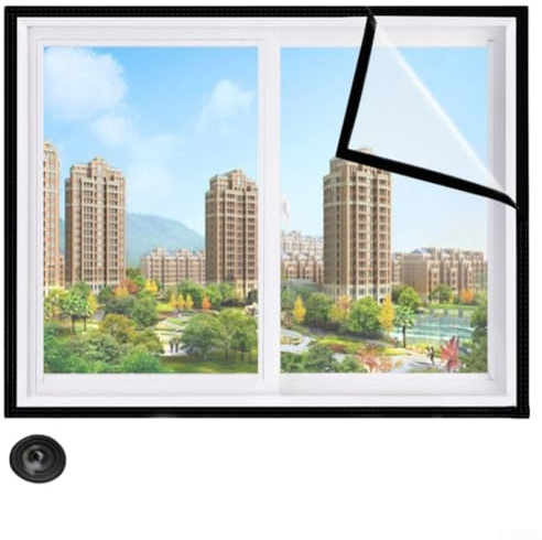 Zilimontt Winddichte und warme Isolierfolie für Fenster, transparentes thermisches PE-Material mit starker Haftung und wiederverwendbarem Design, passend für die meisten Fenstergrößen (120 x 180 cm)