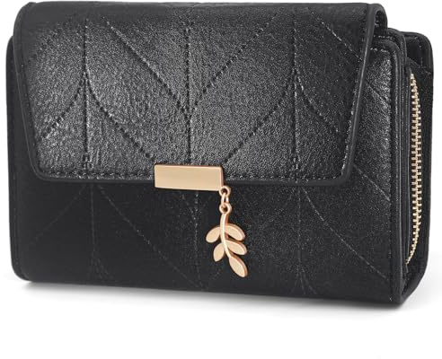 REETEE Porte Monnaie Femme en Cuir PU Rétro Petit Portefeuille Femme Blocage RFID Porte Feuille pour Femme, Portefeuilles avec 16 Emplacements Cartes et Fermeture éclair Poche à Monna (Noir)