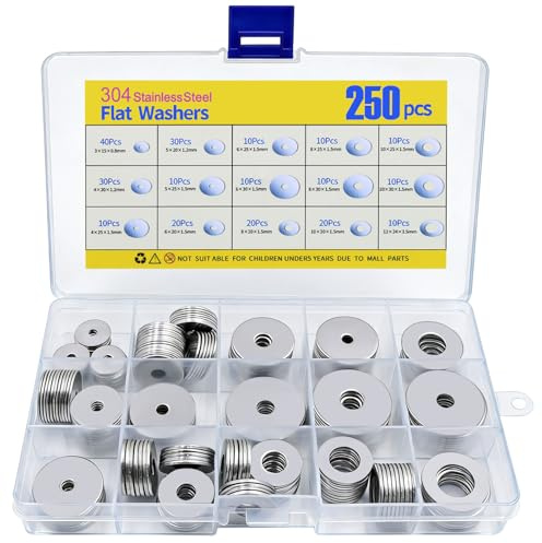 250 PièCes 304 Rondelles Metal Set, Rondelles Pour Gonds de Porte, M3 - M10 Rondelles Inox Multi - SpéCifications Avec Compartiment de Rangement, RéParation, Assemblage Industriel, Diy