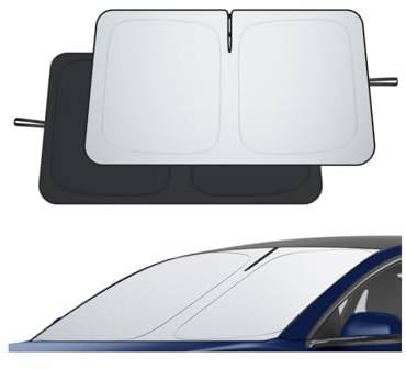 ECOZEN Parasol Coche Delantero Plegable Tesla Model 3 2018-2026/Model Y 2021-2026 con Bolsa de Almacenaje Protección UV y Solar Tejido Engrosado Personalizado Parasol para Parabrisas Delantero Coche