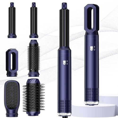 Pro Haarstyler Warmluftbürste Hair Styler Set Hairstyler 6 in 1, Atopskins 6 In 1 Air Styler Set, Föhnbürste Set Mit 30mm Warmluft-Lockenstab| 1000W Haartrockner| Rundbürstenföhn, Geschenk, Blau