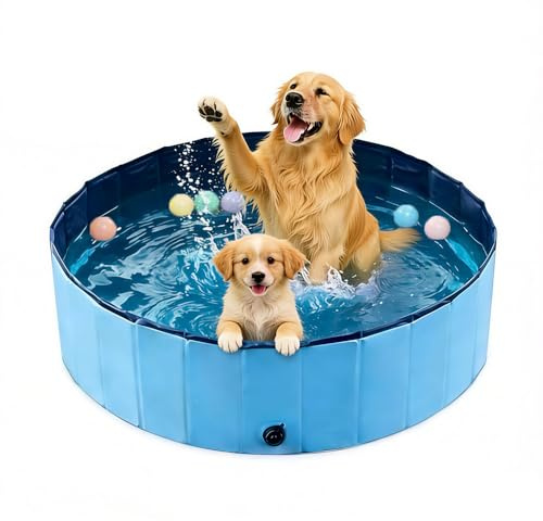 Piscine Pliable Chien Ø 160 cm, Hauteur 30 cm,Dog Paddling Pool avec bonde,Foldable Pet Pool,PataugeoireChien,Piscine Portable Chien,en PVC résistant aux Rayures