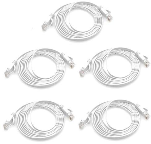 JZK 5 Pack 2M Cat 6 Ethernet Cable, Flat RJ45 High Speed 1Gbps 250MHz Network LAN Internet Cord for PC, Router, Modem, Gaming, Smart TV