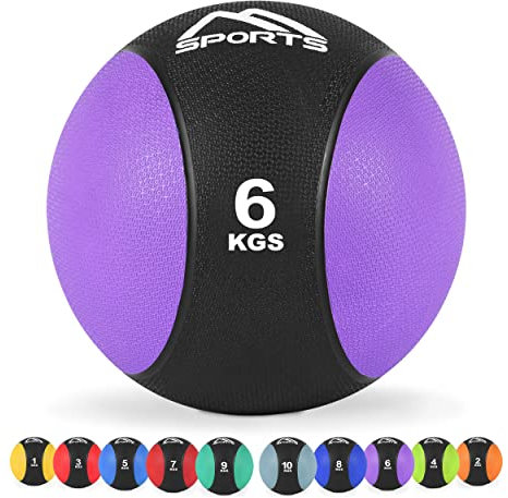 MSPORTS Medizinball 1 – 10 kg – Professionelle Studio-Qualität inkl. Übungsposter Gymnastikbälle (6 kg - Lila)