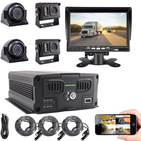 JOINLGO 4CH GPS 4G WiFi 1080P AHD HDD Hard Disk Mobile Vehicle DVR MDVR Video Recorder Kit Real-time Monitor on PC Phone with 4pcs 2.0MP Side Rear View IR Metal Car Camera 7 inches Monitor