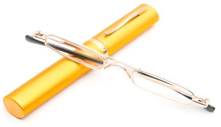KoKoBin Mini Schmal Lesebrille Federscharnier Metall Lesehilfe Unisex-Sehhilfe mit Etui(Gold,+1.5)