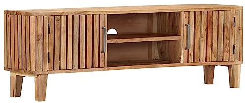 vidaXL Akazienholz Massiv TV Schrank 2 Türen 2 offene Fächer TV Möbel Tisch Lowboard Fernsehtisch Fernsehschrank Sideboard HiFi-Schrank 130x30x45cm