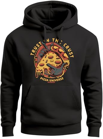 Neverless® Hoodie Herren Pizza Motiv Comic Stil Spruch Trust in The Crust Fashion Streetstyle Kapuzen-Pullover Männer