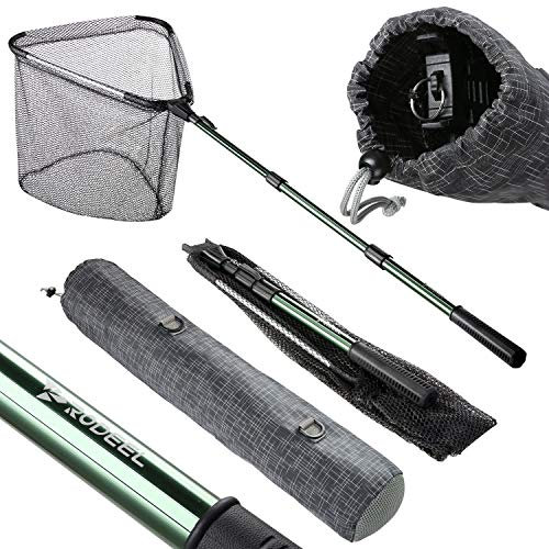 Rodeel Rubber Coated 61 Telescopic Fishing Folding Landing Net Pole Extending 23-61 inch 58-155 cm for Fly Carp Course Sea