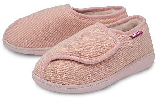 DUNLOP Ladies Womens Slippers Memory Foam Diabetic Comfy Rip Tape Fastening Sizes 3-8 (Pink, UK Footwear Size System, Adult, Women, Numeric, Medium, 3)