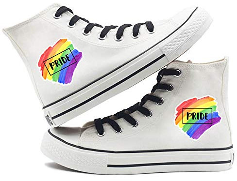 Jinlin Homosexuell Stolz Schuhe High Top Turnschuhe LGBT Rainbow Classic Casual Canvas Schuhe mit Klettverschluss für Frauen Männer