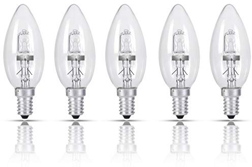 28W Halogen Candles Light Bulbs, 5 Pack SES E14 Halogen Candle Bulb, 350 Lumen, Mains 230V, 2800K Warm White, Dimmable Energy Saving Halogen Bulbs