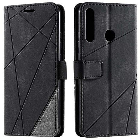 SONWO Hülle für Huawei P40 Lite E, Premium Leder PU Handyhülle Flip Case Wallet Silikon Bumper Schutzhülle Klapphülle für Huawei P40 Lite E, Schwarz