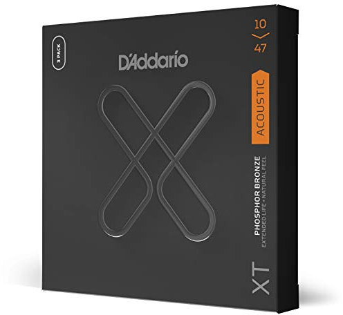 D'Addario Gitarrensaiten Westerngitarre | Gitarrensaiten Akustikgitarre | Coated Acoustic Guitar Strings | XTAPB1047, XT Phosphorbronze-Akustiksaite, Light, 10-47, 3 Sätze