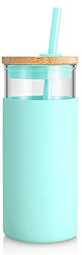 Tronco 590 ml Glas Tumbler Strohhalm Silikon Schutzhülle Bambus Deckel – BPA-frei