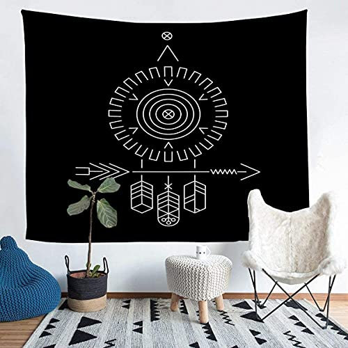 Homemissing Bohemien Traumfänger Wandbehang Traumfänger Dekor Wandteppich 130x150cm Jungen Mädchen Frauen Pfeil indisch Feder Tapisserie Schwarz Weiß Dekor Wandtuch für Schlafzimmer Wohnzimmer