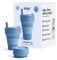 Stojo Gobelet pliable pour enfants - Format de poche - Portable - Pour boissons chaudes/froides - Avec couvercle - 237 ml - Bleu acier