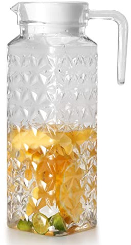 OEH Acryl-Krug mit Deckel, unzerbrechlich, transparent, BPA-frei, hitzebeständig, kleiner Kunststoff-Wasserkrug für Tee, Sangria, Limonade, Saft, Milch, Diamant