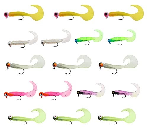 OTOTEC 17Pcs Soft Fishing Lures - Grub Worm Baits with Jig Head Hooks for Catfish, Perch, Pike