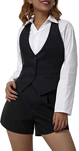 HodJIU Gilet da donna vintage Y2K regolabile slim fit scollo a V button down senza maniche elegante gilet casual gotico streetwear