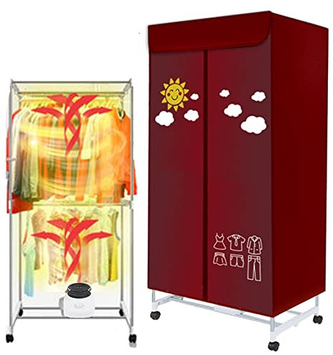 Sèche-linge électrique double couche , Machine à sécher à l'air for armoire d'appartements , Sèche-linge multifonctionnel , Minuterie réglable , for vêtements , Chaussures, casquette ( Color : Red )