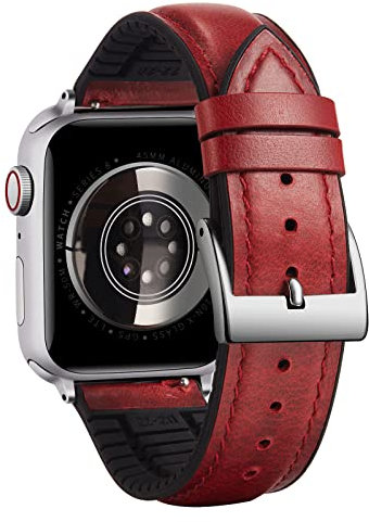 BINLUN Bracelet Compatible avec Apple Watch 40mm 38mm 41mm 42mm Bracelets Montre en Cuir et Silicone Compatible avec iWatch SE2 SE Serie 10/9/8/7/6/5/4/3/2/1(Rouge,Boucle Argent)