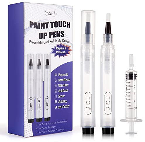 TiGilt Paint Touch Up Pens - Pressable, Fillable, Refillable Paint Pens for Walls, Furniture, Cabinet, Window Door Crafts - 3-Pack