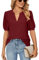 EDOTON Damen Tshirt Kurzarm Bluse V Ausschnitt Casual Sommer Solide Hohle Blase Ärmel Lose Tops Tuniken für Damen (XL,Claret)