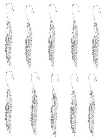 Yurosiay 10 Stück Federn Lesezeichen Rohling Metall Vintage Feder Form Lesezeichen Zubehör DIY Feder Anhänge Mit Loch Federn Metall Basteln für Lesezeichen Schmuckherstellung Silber