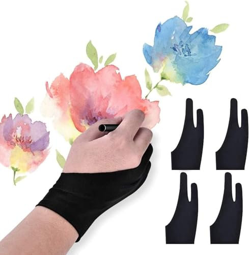 Mizi [4 Pack Artist Gloves Anti Smudge Two Fingers Drawing Gloves for Paper Sketching, Pad Monitor, Universal for Left, Right Hand - 2.75x7.08 inch - Black